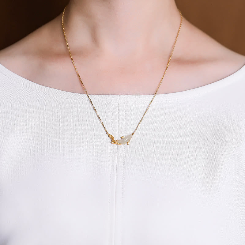 Weiße Jade Delfin Glückskette | 925 Sterling Silber
