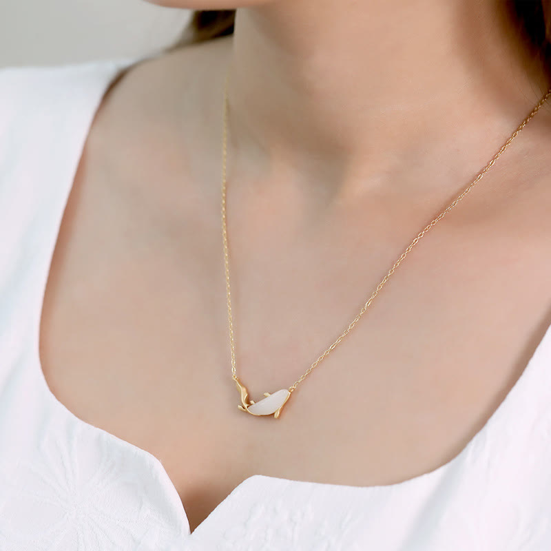 Weiße Jade Delfin Glückskette | 925 Sterling Silber