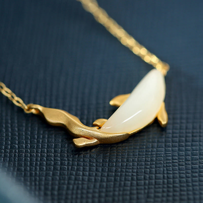 Weiße Jade Delfin Glückskette | 925 Sterling Silber