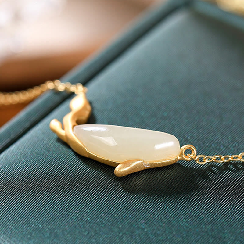 Weiße Jade Delfin Glückskette | 925 Sterling Silber