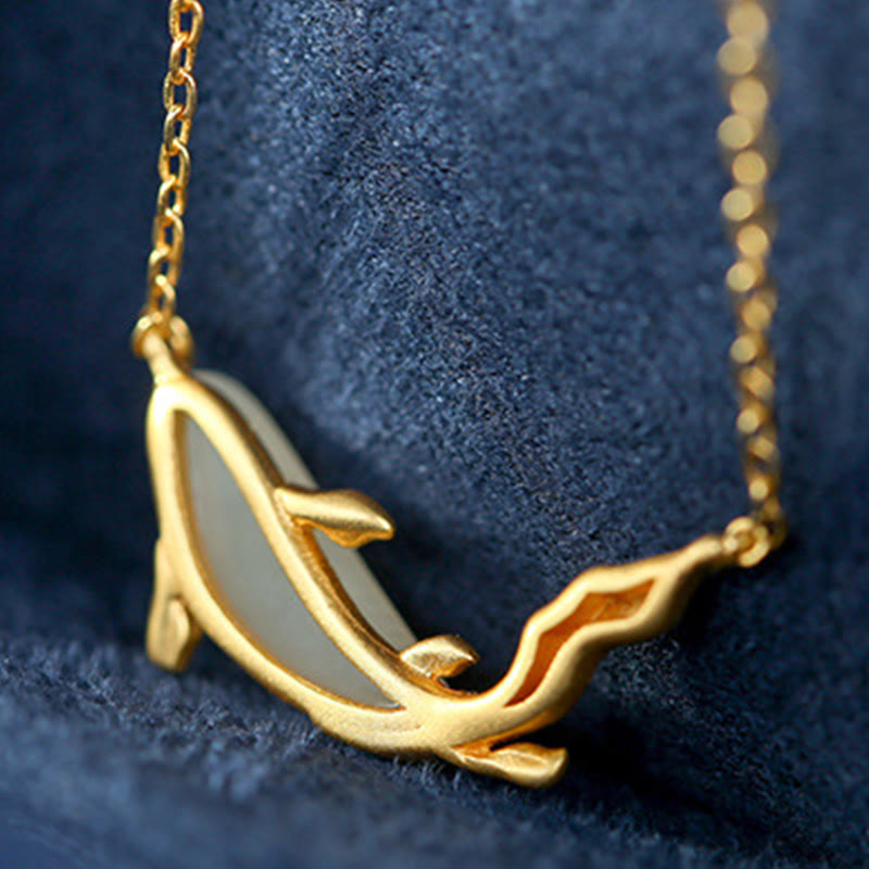 Weiße Jade Delfin Glückskette | 925 Sterling Silber