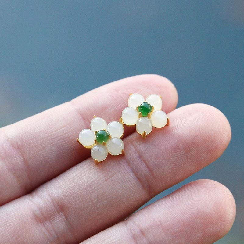Weiße Jade Glückssegen Ohrstecker zum Schutz