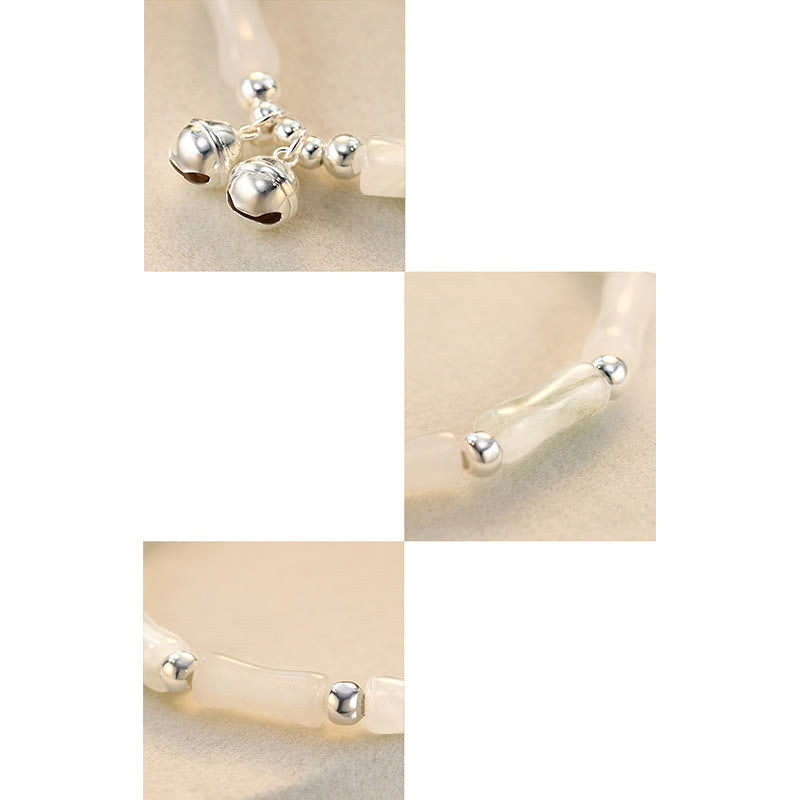 Glücks- und Freudenarmband aus weißer Jade mit Bambusanhänger