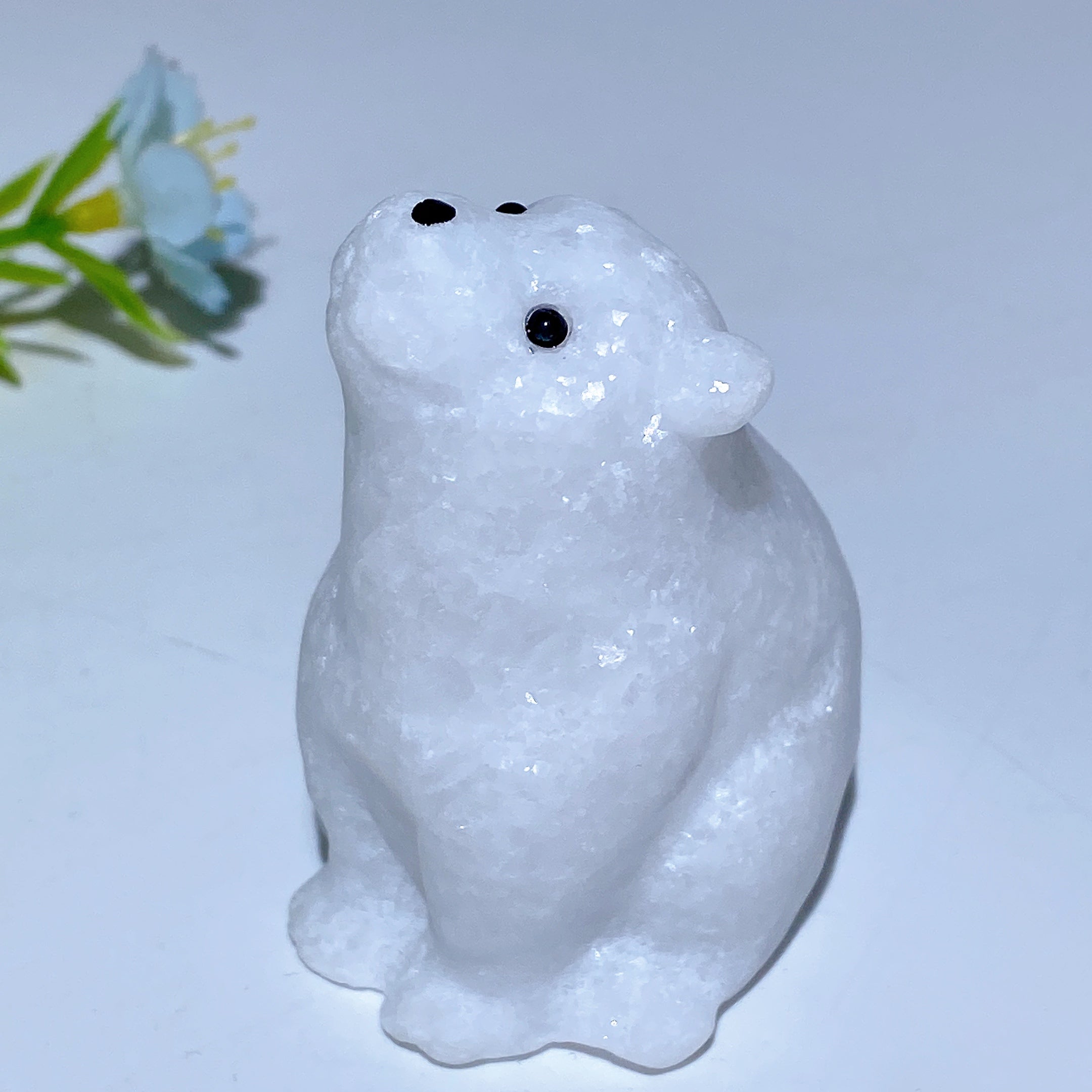 White Jade Polar Bear Crystal Carving 1.9-2.2 Inch Healing Figure