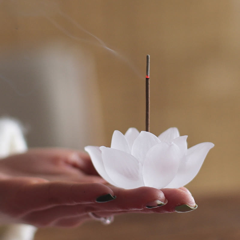Weißer Lotus Liuli Kristall-Räuchergefäß zur Meditation