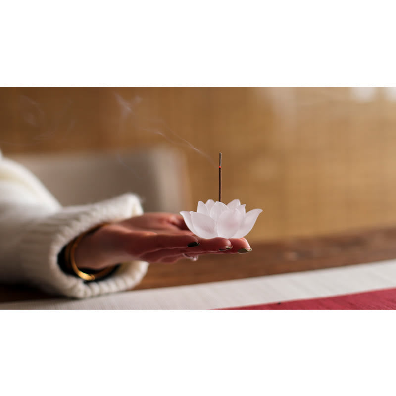 Weißer Lotus Liuli Kristall-Räuchergefäß zur Meditation
