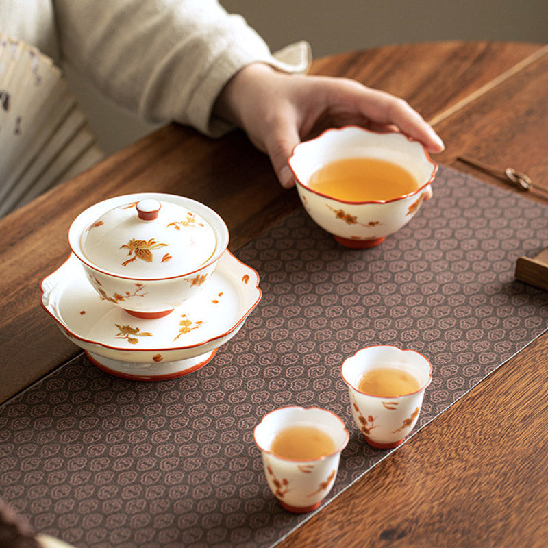 Weißes Gaiwan-Set aus Porzellan für Zen-Dekor und Teerituale