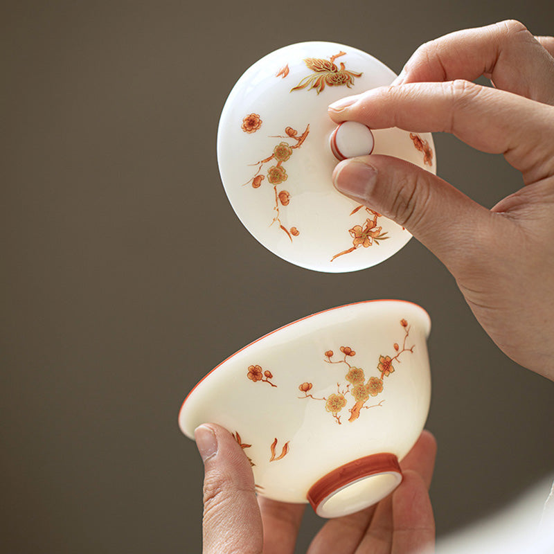 Weißes Gaiwan-Set aus Porzellan für Zen-Dekor und Teerituale