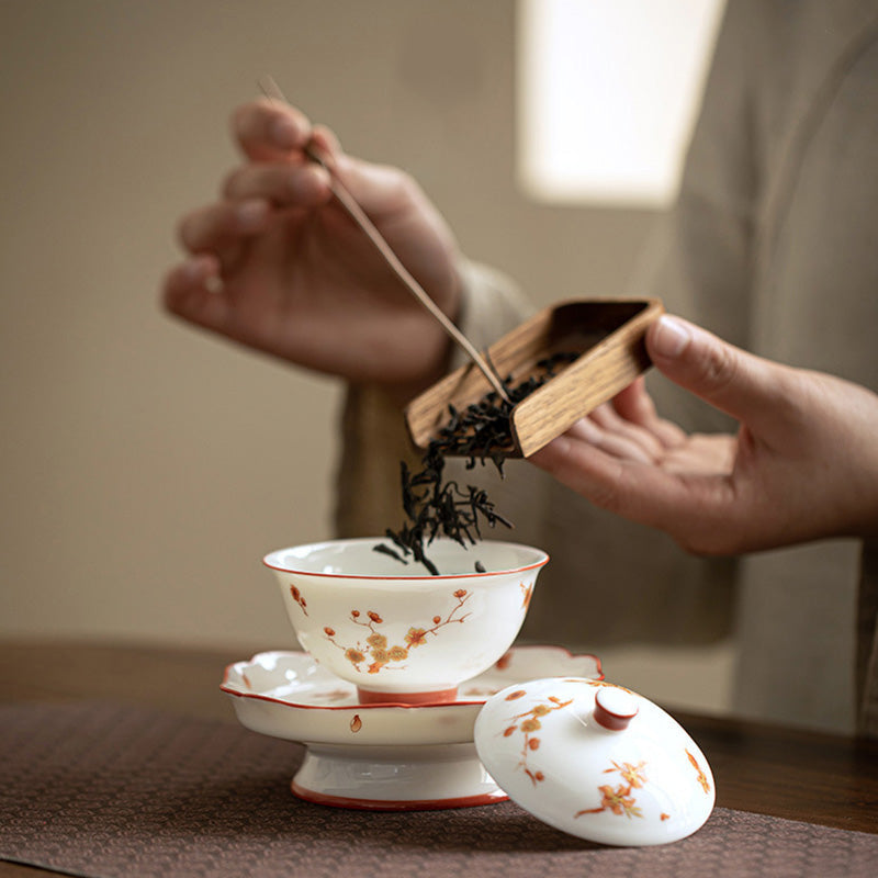 Weißes Gaiwan-Set aus Porzellan für Zen-Dekor und Teerituale