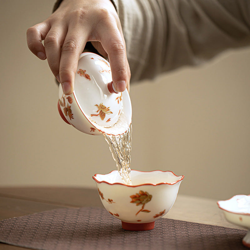 Weißes Gaiwan-Set aus Porzellan für Zen-Dekor und Teerituale