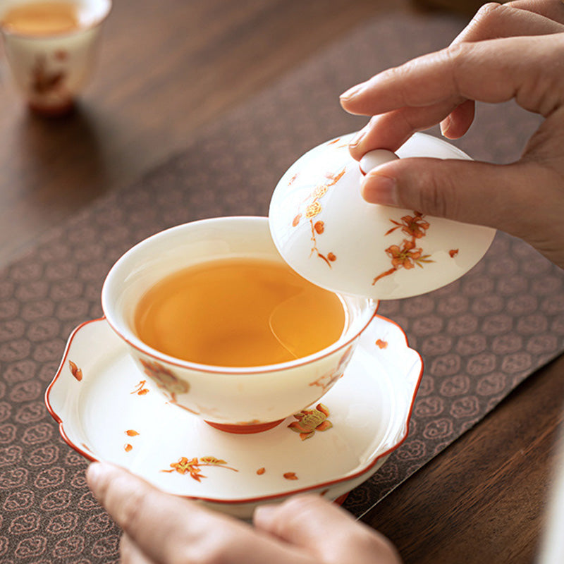 Weißes Gaiwan-Set aus Porzellan für Zen-Dekor und Teerituale