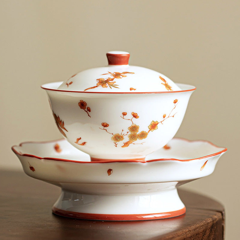 Weißes Gaiwan-Set aus Porzellan für Zen-Dekor und Teerituale