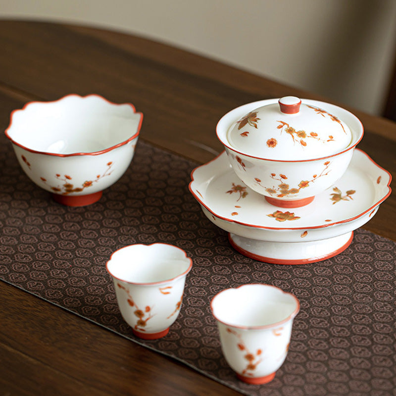 Weißes Gaiwan-Set aus Porzellan für Zen-Dekor und Teerituale