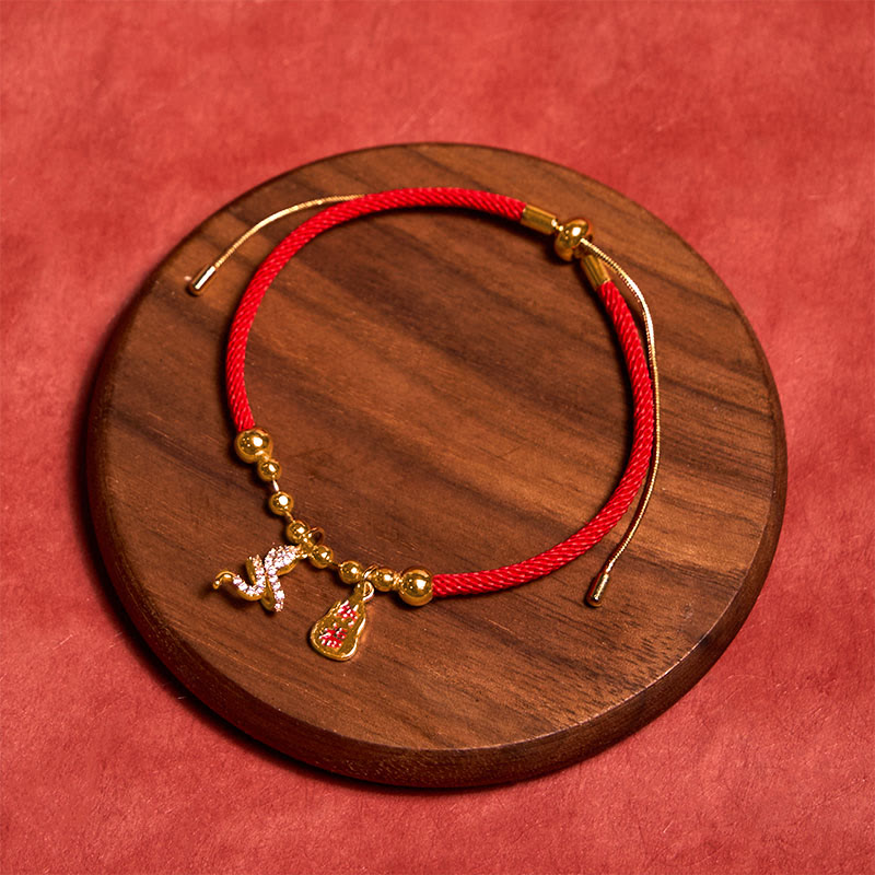 Rotes Damen-Armband mit Fu-Charakter im Jahr der Schlange