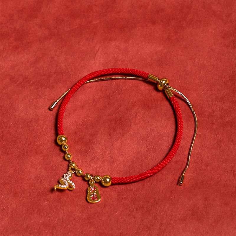 Rotes Damen-Armband mit Fu-Charakter im Jahr der Schlange