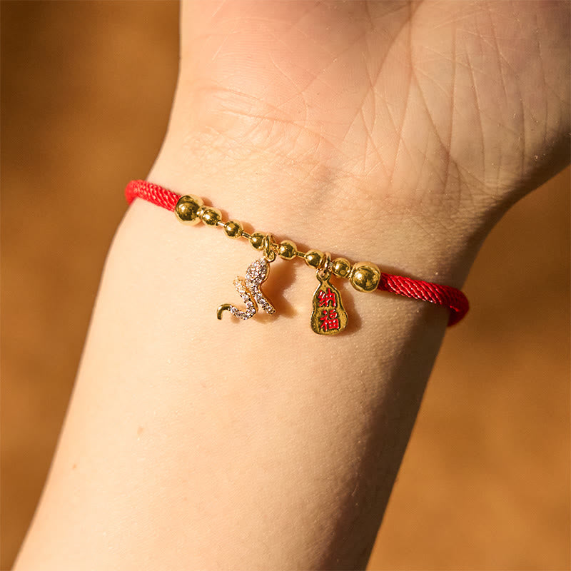 Rotes Damen-Armband mit Fu-Charakter im Jahr der Schlange