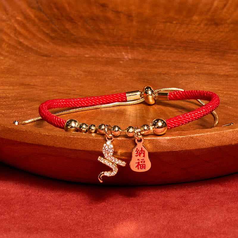 Rotes Damen-Armband mit Fu-Charakter im Jahr der Schlange