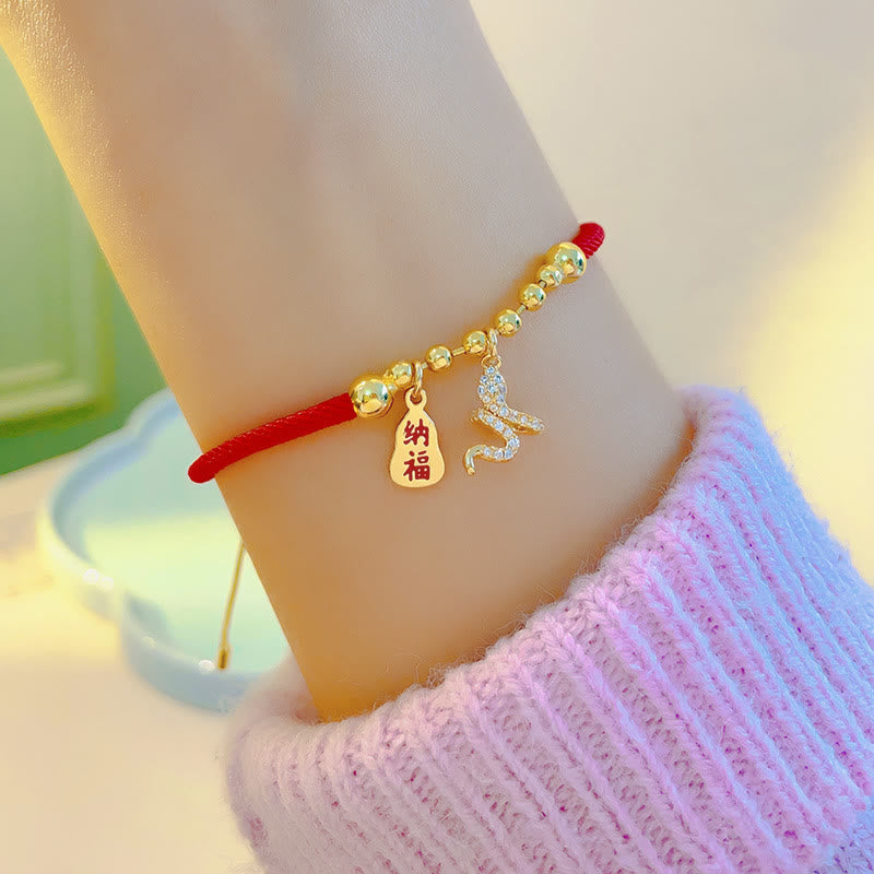 Rotes Damen-Armband mit Fu-Charakter im Jahr der Schlange