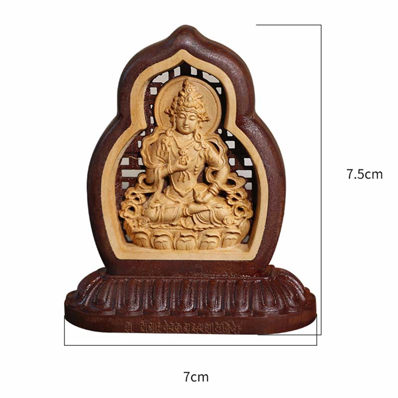 Holzgravierte Vajrasattva-Buddha-Statue, 7 x 7,5 cm, Mitgefühl