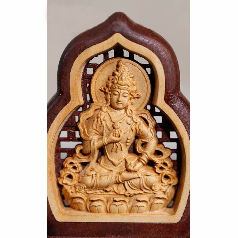 Holzgravierte Vajrasattva-Buddha-Statue, 7 x 7,5 cm, Mitgefühl