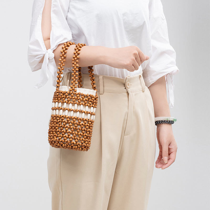 Eimertasche aus Holzperlen, 12 cm, für spirituellen Schmuck