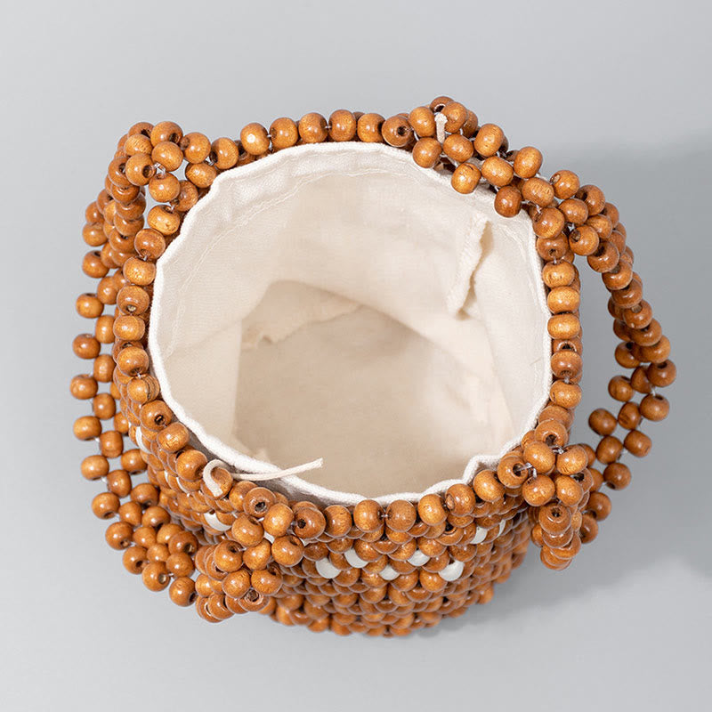 Eimertasche aus Holzperlen, 12 cm, für spirituellen Schmuck