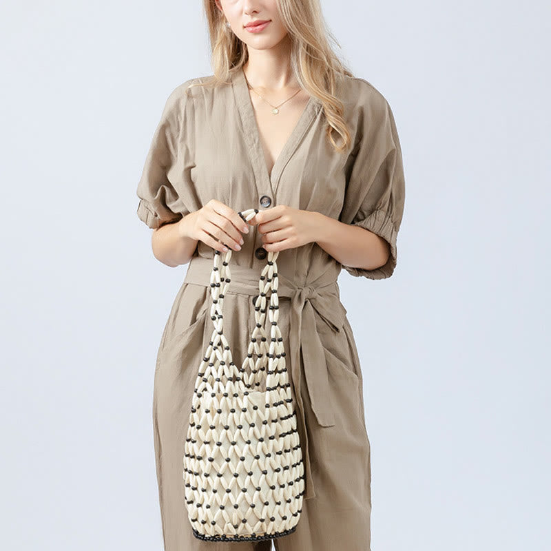 Eimer-Umhängetasche aus Holzperlen für spirituelle Accessoires