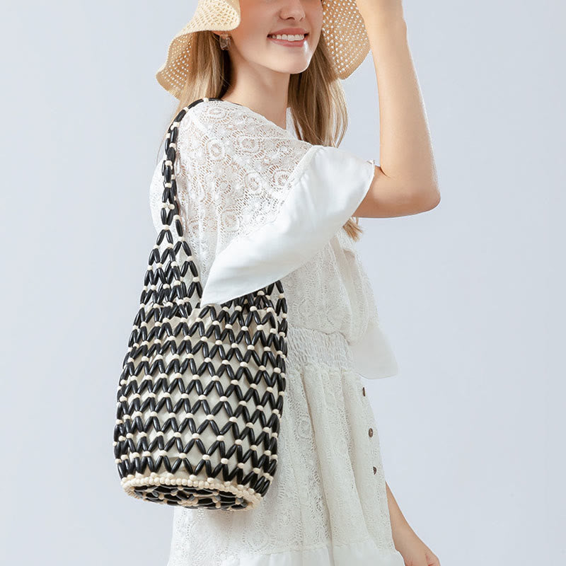 Eimer-Umhängetasche aus Holzperlen für spirituelle Accessoires