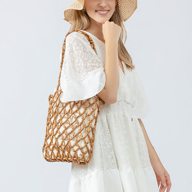 Handgewebte Umhängetasche aus Holzperlen für spirituelle Accessoires