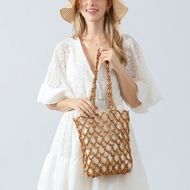 Handgewebte Umhängetasche aus Holzperlen für spirituelle Accessoires