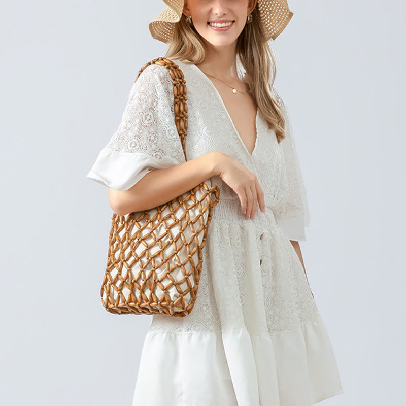 Handgewebte Umhängetasche aus Holzperlen für spirituelle Accessoires