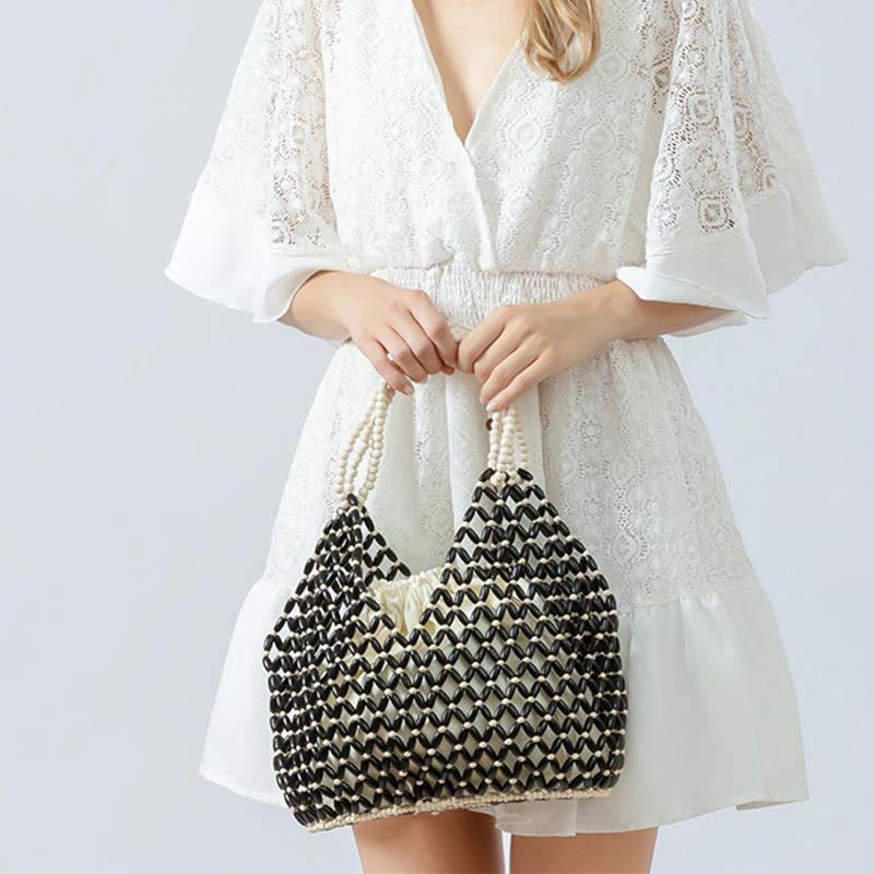 Umhängetasche aus Holzperlen | Umweltfreundliche Yoga-Tasche 27 cm