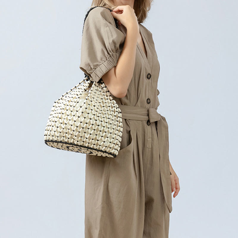 Umhängetasche aus Holzperlen | Umweltfreundliche Yoga-Tasche 27 cm