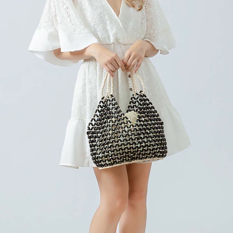 Umhängetasche aus Holzperlen | Umweltfreundliche Yoga-Tasche 27 cm