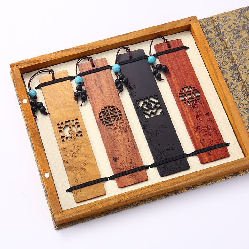 Lesezeichen-Set aus Holz mit vier Jahreszeiten | Zen-Dekor-Geschenk