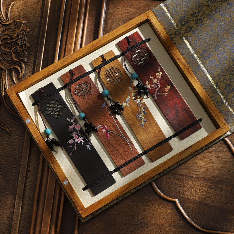 Lesezeichen-Set aus Holz mit vier Jahreszeiten | Zen-Dekor-Geschenk