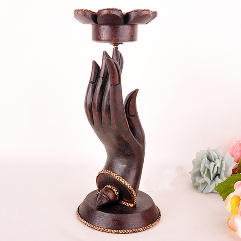 Kerzenhalter aus Holz mit Handmuster | Spiritueller Wohnakzent