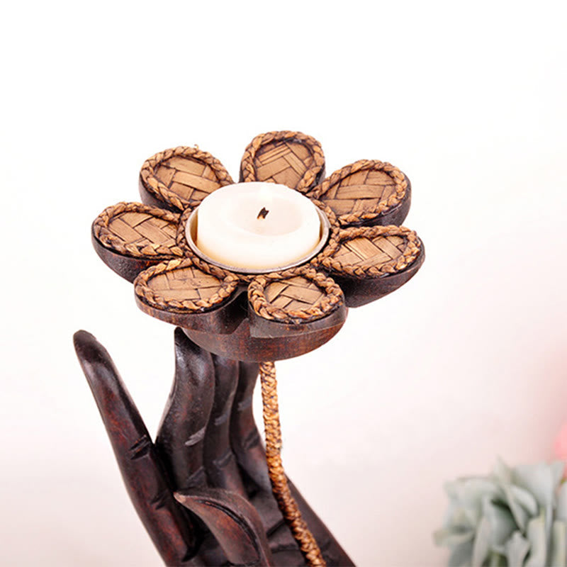 Kerzenhalter aus Holz mit Handmuster | Spiritueller Wohnakzent