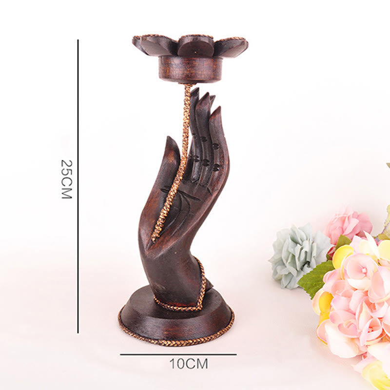 Kerzenhalter aus Holz mit Handmuster | Spiritueller Wohnakzent