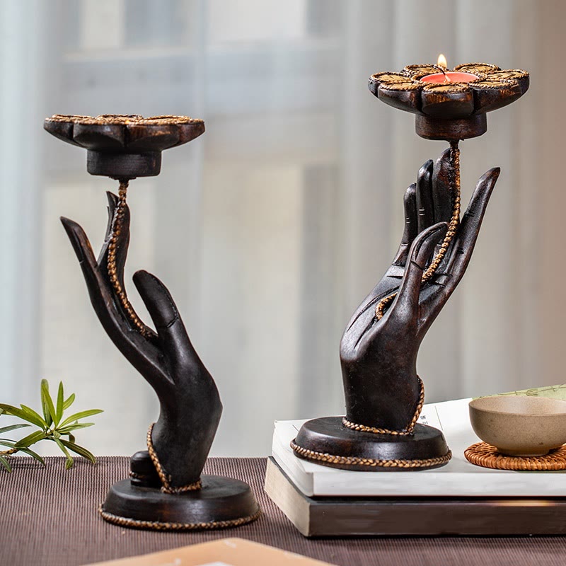 Kerzenhalter aus Holz mit Handmuster | Spiritueller Wohnakzent