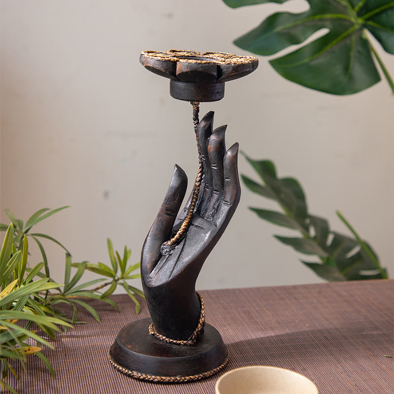 Kerzenhalter aus Holz mit Handmuster | Spiritueller Wohnakzent