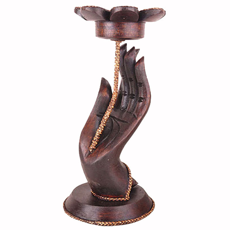 Kerzenhalter aus Holz mit Handmuster | Spiritueller Wohnakzent