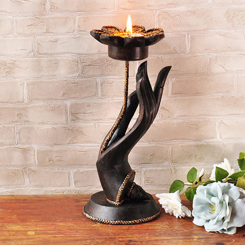 Kerzenhalter aus Holz mit Handmuster | Spiritueller Wohnakzent