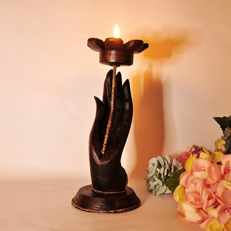 Kerzenhalter aus Holz mit Handmuster | Spiritueller Wohnakzent