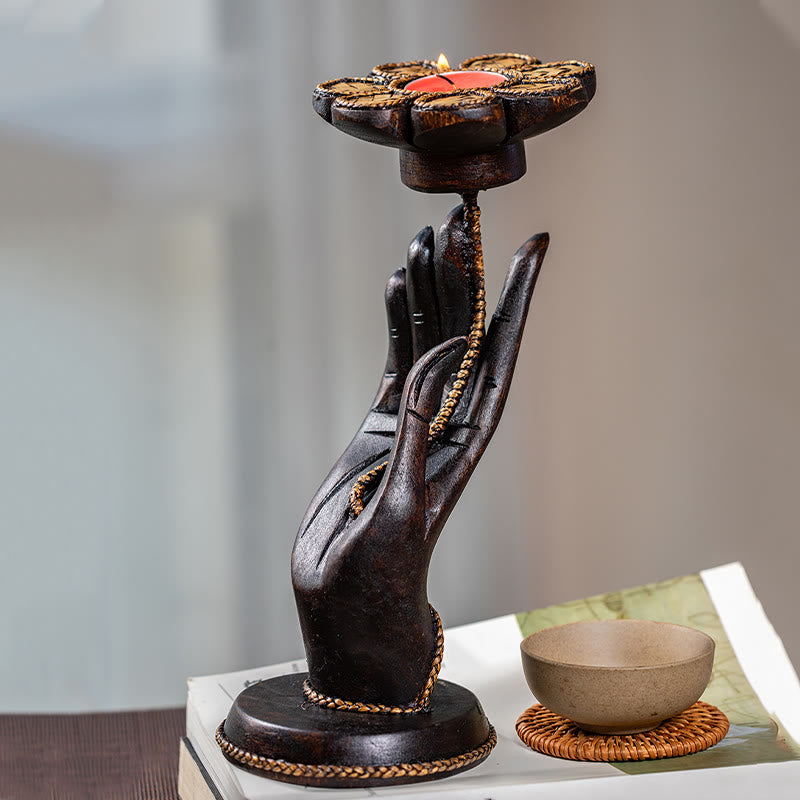 Kerzenhalter aus Holz mit Handmuster | Spiritueller Wohnakzent
