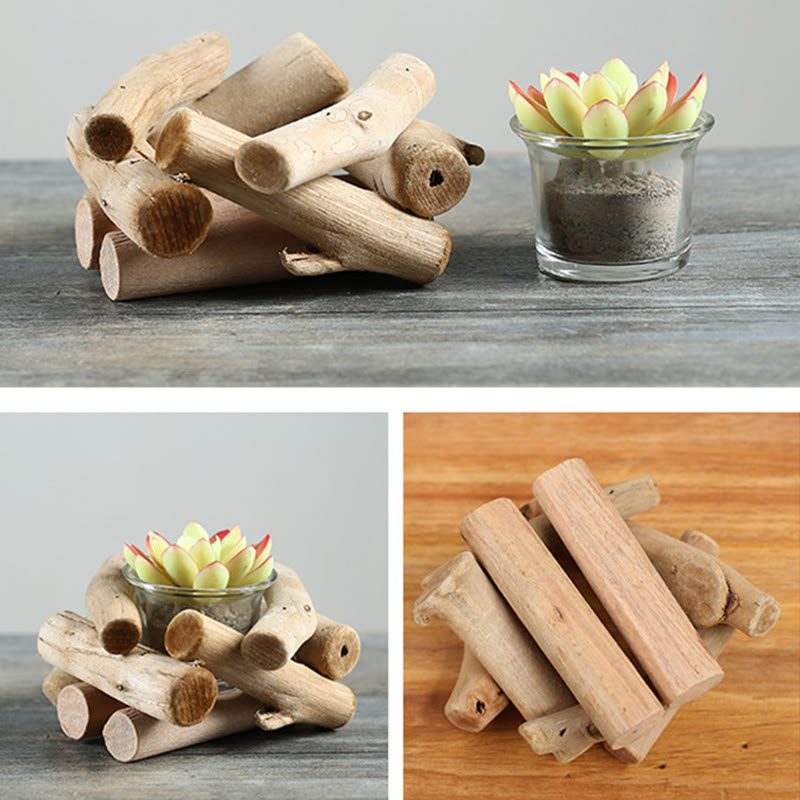 Spiritueller Kerzenständer aus Holz für Meditationsaltar 14x14x8cm