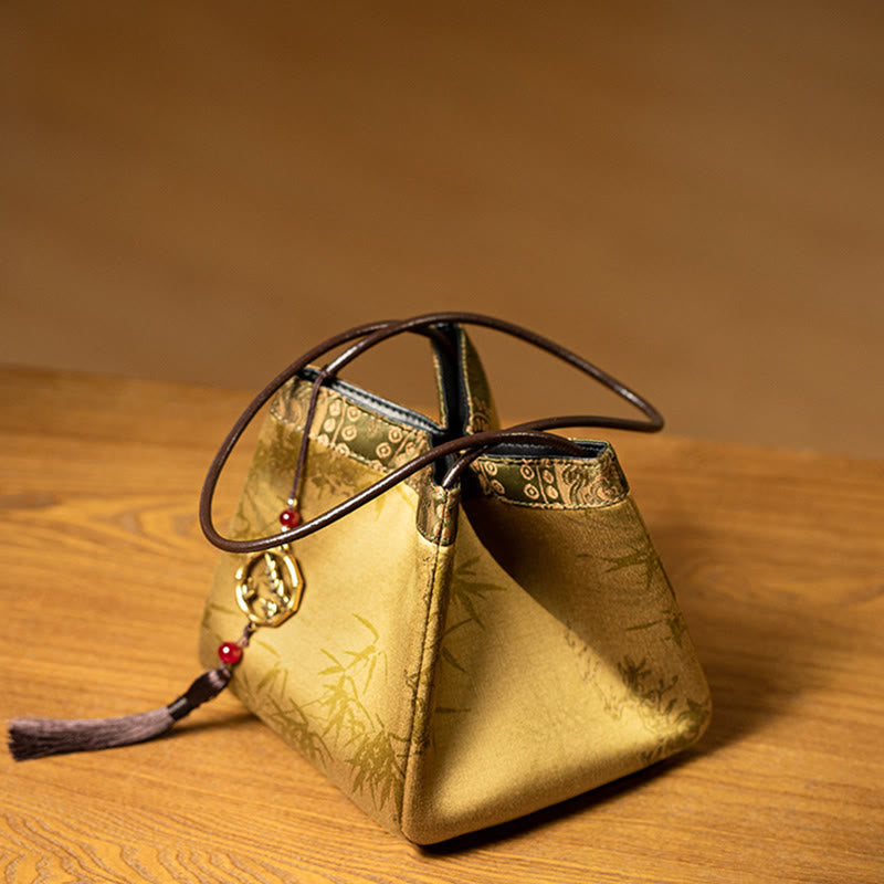 Xiangyunsha Yoga-Tragetasche aus Seide mit Bambuszweigen, 16 cm