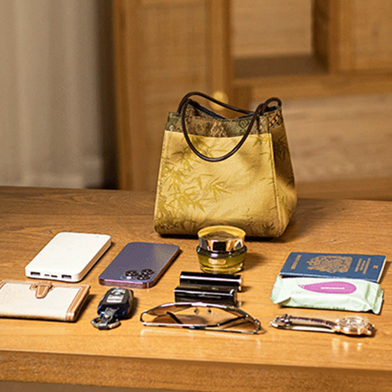 Xiangyunsha Yoga-Tragetasche aus Seide mit Bambuszweigen, 16 cm