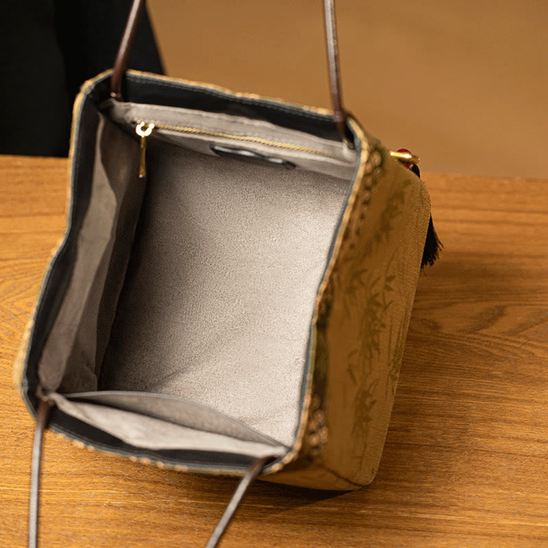 Xiangyunsha Yoga-Tragetasche aus Seide mit Bambuszweigen, 16 cm