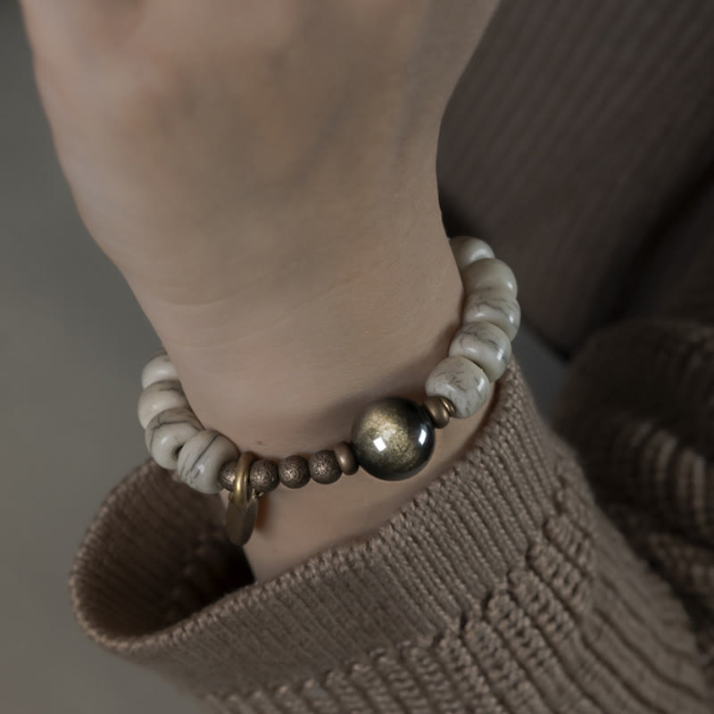 Yak Bone Gold Sheen Obsidian Stärke Armband Unisex